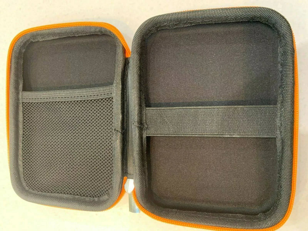Open Unbranded 2.5 inch external hard drive case with padded interior and mesh pocket for accessories