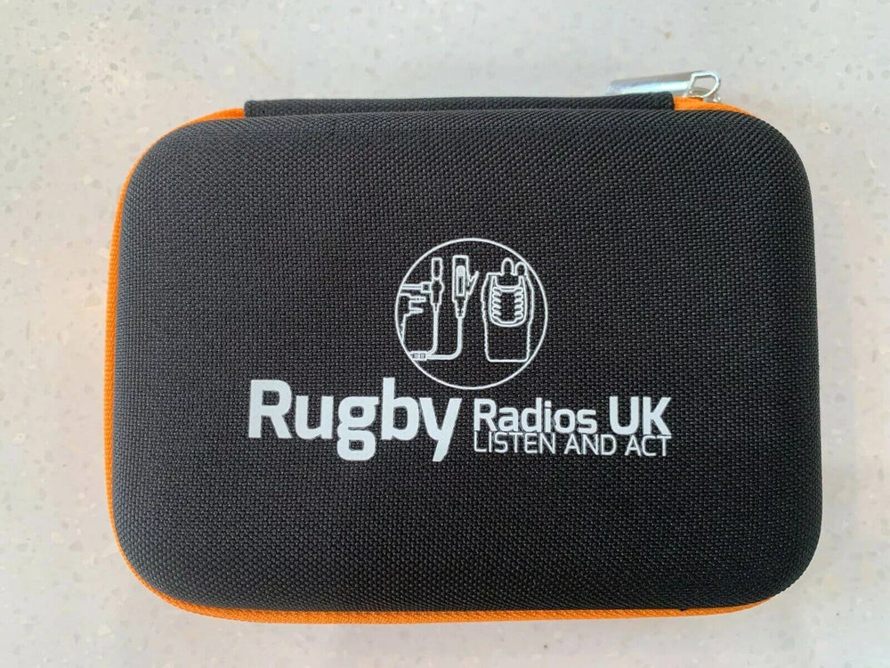 Durable zippered pouch for 2.5 inch external hard drive case with Rugby Radios UK logo