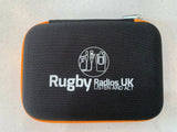 Durable zippered pouch for 2.5 inch external hard drive case with Rugby Radios UK logo