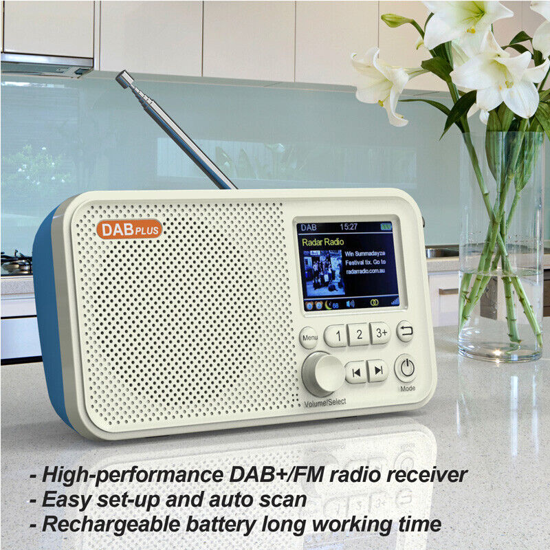 UK DAB digital radio rechargeable with easy auto scan and long battery life for portable audio enjoyment