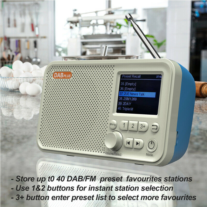 Unbranded UK DAB digital radio rechargeable with 40 station presets and instant selection buttons