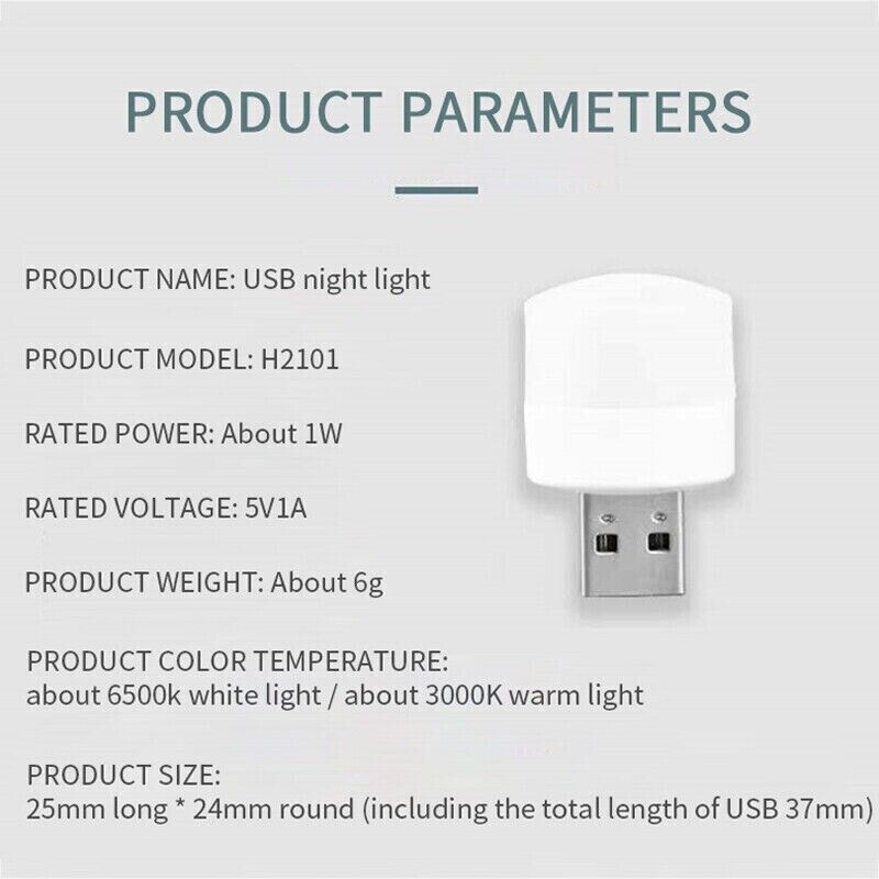 USB LED mini night light compact design with warm white and cool white options for versatile home use
