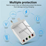 4 port USB wall charger UK with smart chip for safe and fast device charging