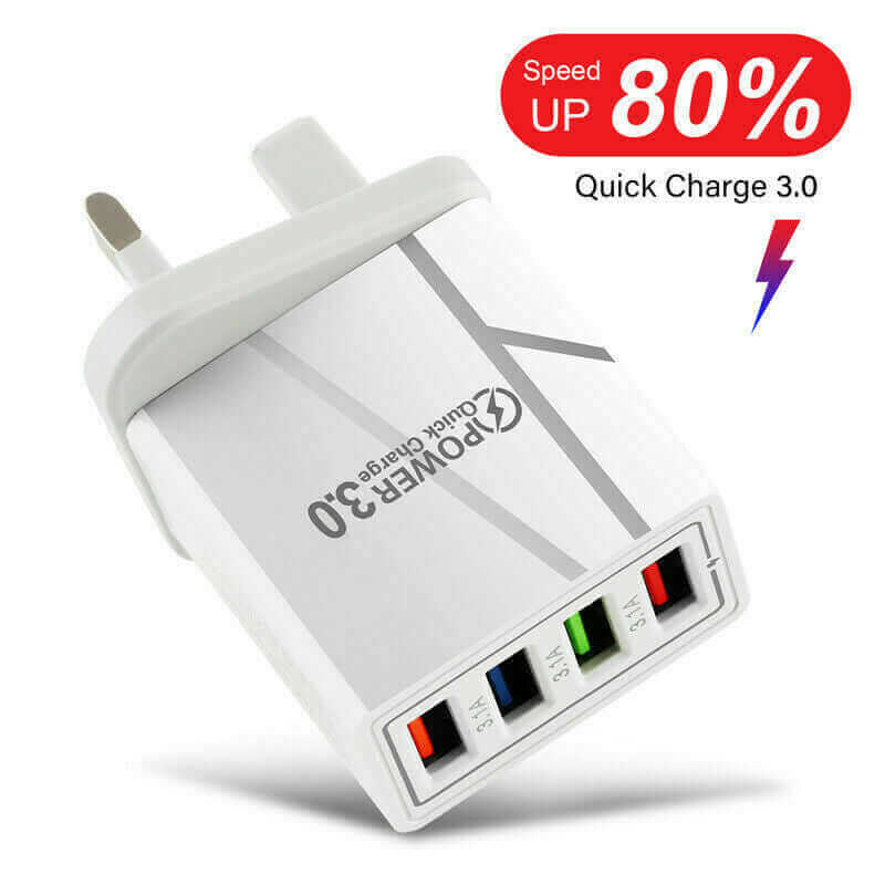 4 port USB wall charger UK with Quick Charge 3.0 technology for fast device charging