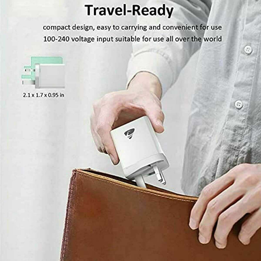 Compact 4 port USB wall charger UK ideal for travel and suitable for 100-240 voltage use