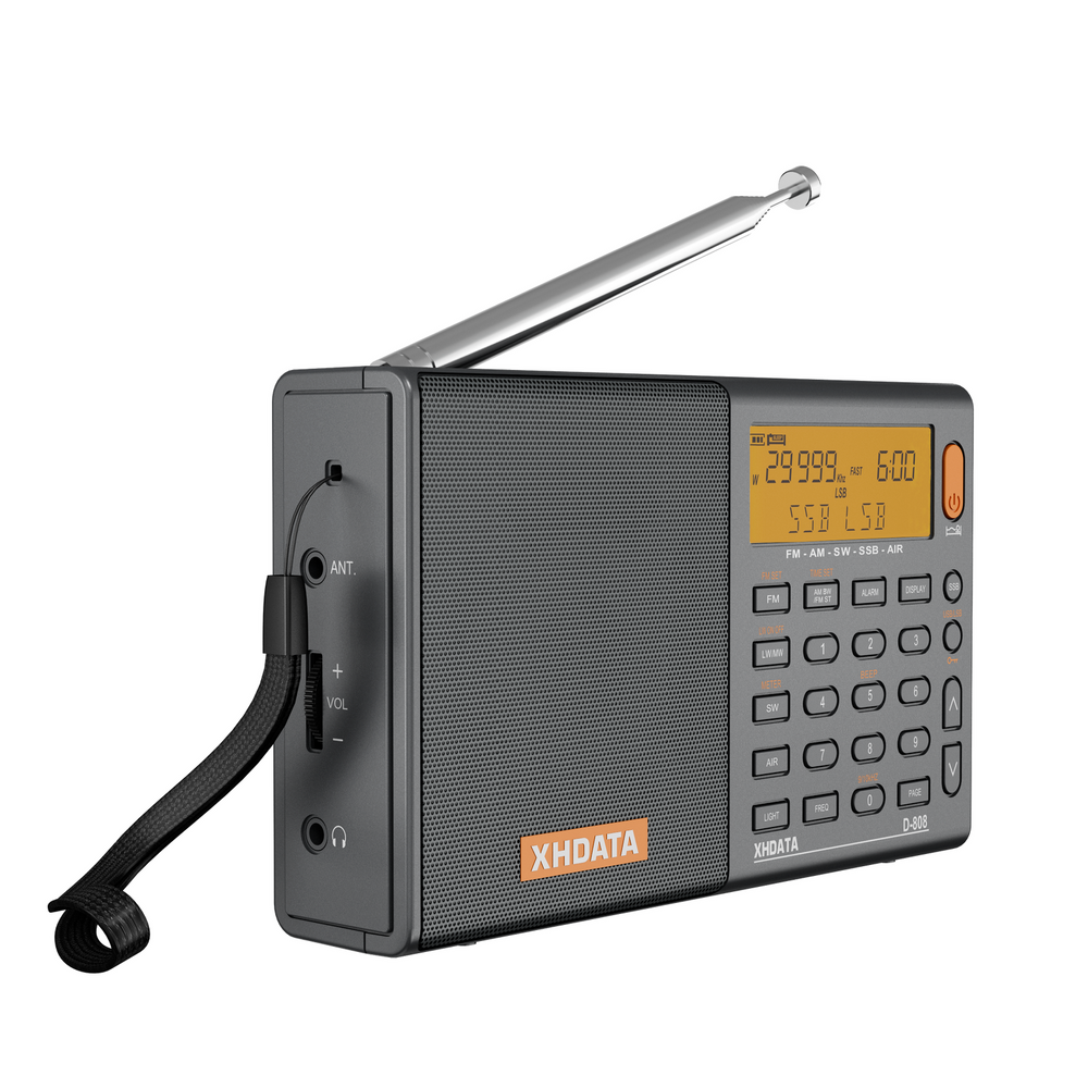 XHDATA D-808 digital radio with an easy-to-read display and retractable antenna for enhanced reception
