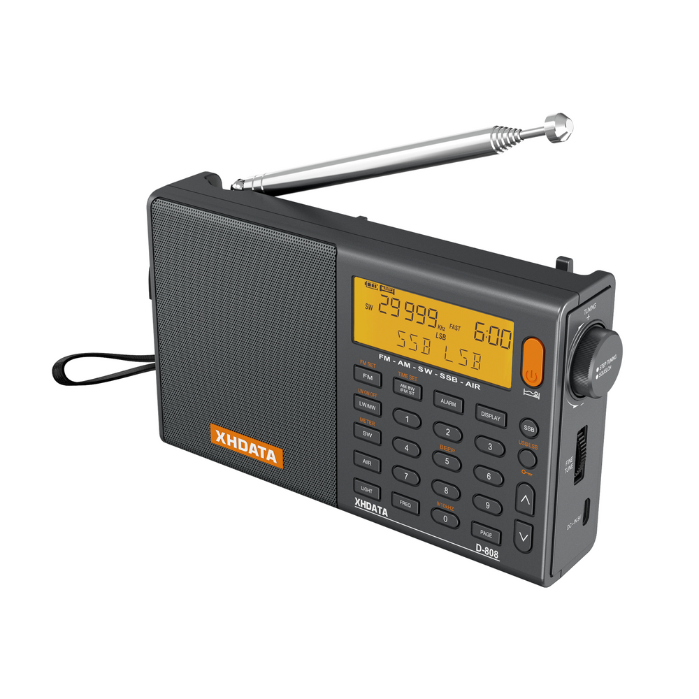 XHDATA D-808 digital radio with LCD display and telescopic antenna for clear reception
